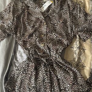 NWT! Worthington Leopard Print Button-Down Top/Romper with Sash